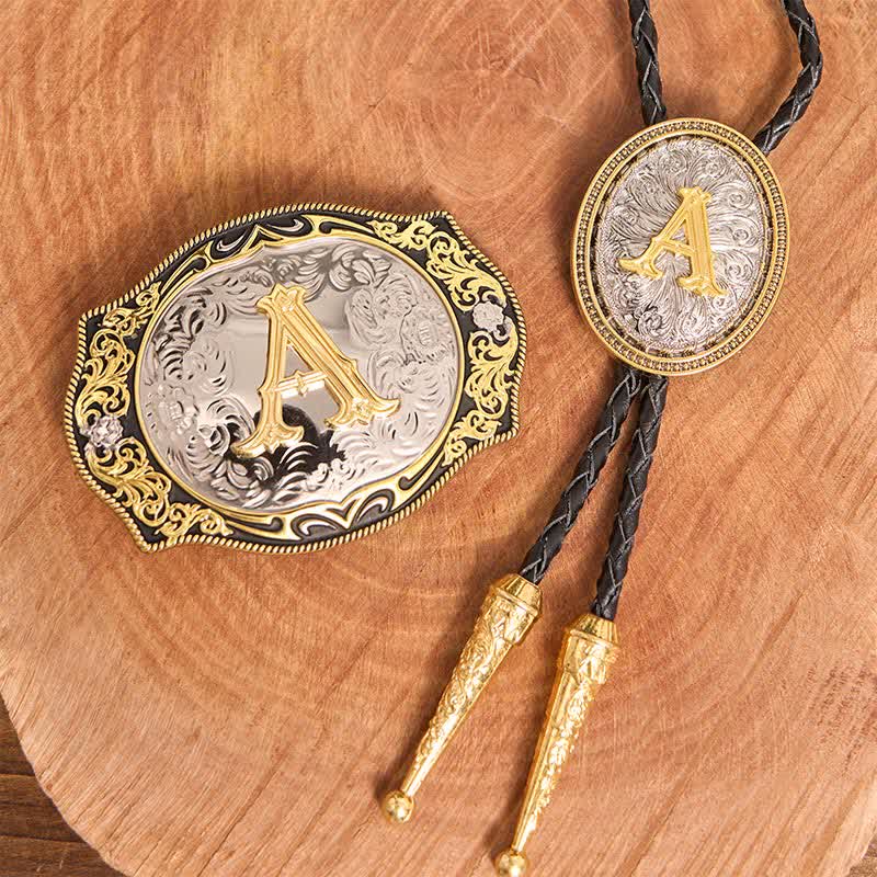 Goldener schwarzer Anfangsbuchstabe DIY Gürtelschnalle Gold Bolo Tie Bundle Set - Bündeln - Ohne Gürtel - Gürtel nicht enthalten - image 2