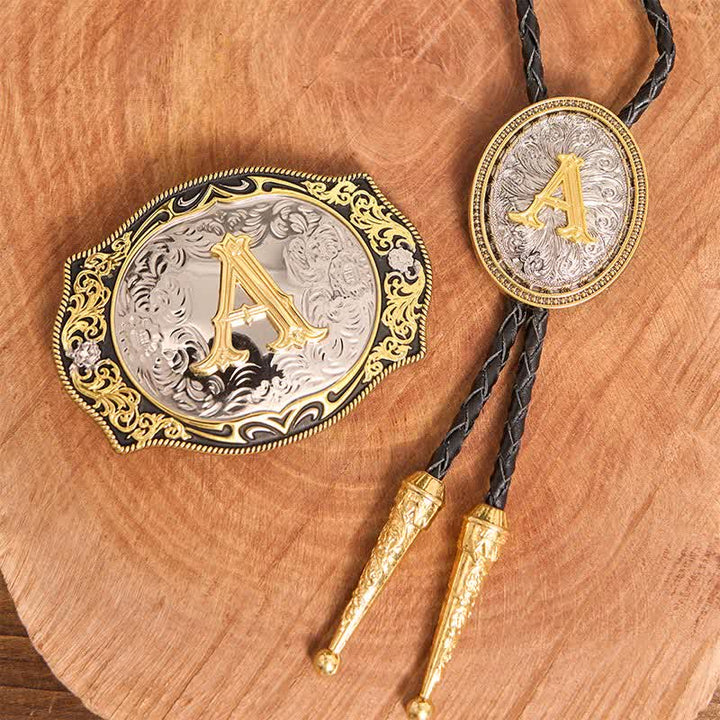 Goldener schwarzer Anfangsbuchstabe DIY Gürtelschnalle Gold Bolo Tie Bundle Set - Bündeln - Ohne Gürtel - Gürtel nicht enthalten - image 2