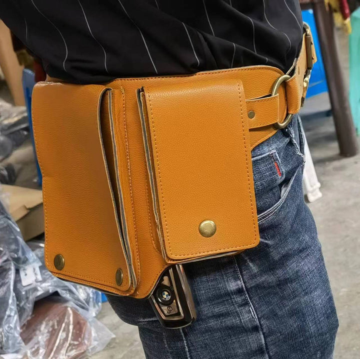 Unisex Retro-Gürteltasche aus Leder mit Knopf zum Aufbewahren von Telefonen - Gelb - image 5