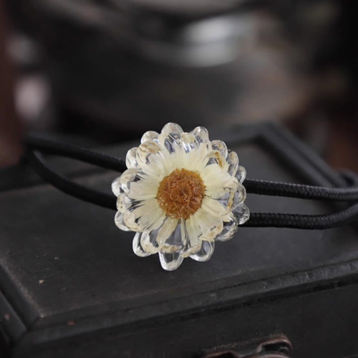 Handgemachte Bolo-Krawatte mit getrockneten Blumen und Gänseblümchen für Damen - Ein bisschen Gelb - Weiches Seil - image 6