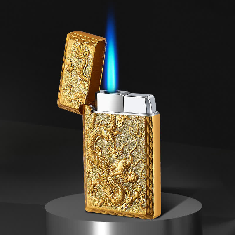 Nachfüllbares Butanfeuerzeug mit Einzel-Jetflamme und Drachenprägung - Gold - image 2