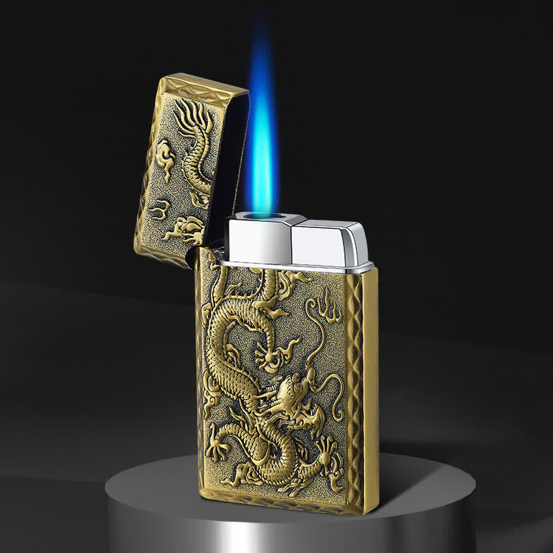 Nachfüllbares Butanfeuerzeug mit Einzel-Jetflamme und Drachenprägung - Bronze - image 1