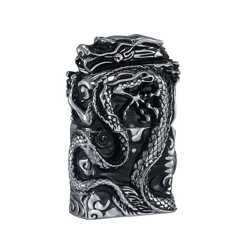 Retro Collection Relief Dragon Nachfüllbares Kerosinfeuerzeug - Silber & Schwarz - image 8