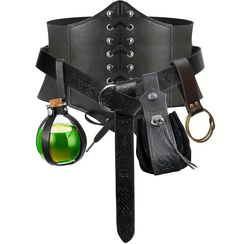 Halloween Cosplay Zubehör Alchemie Flasche Wikinger Gürtel 5 Stück - 5 Stk. - Schwarz - XL (83 cm) - image 2