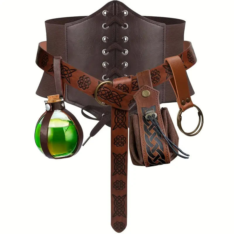 Halloween Cosplay Zubehör Alchemie Flasche Wikinger Gürtel 5 Stück - 5 Stk. - Braun - XL (83 cm) - image 1