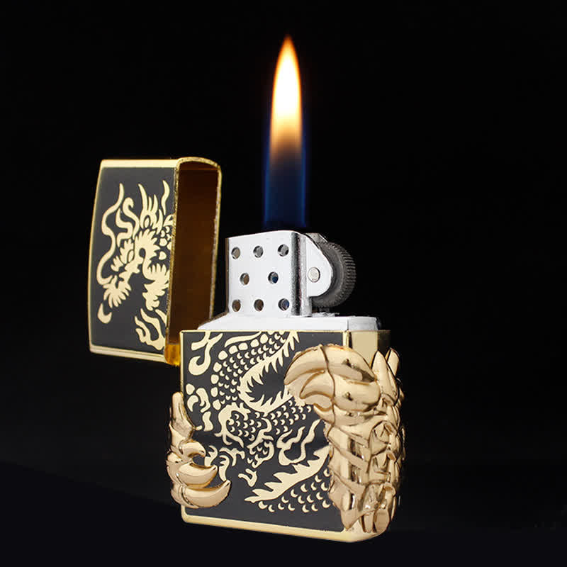 Nachfüllbares Butanfeuerzeug im antiken Stil mit Drachenklaue - Gold - image 1