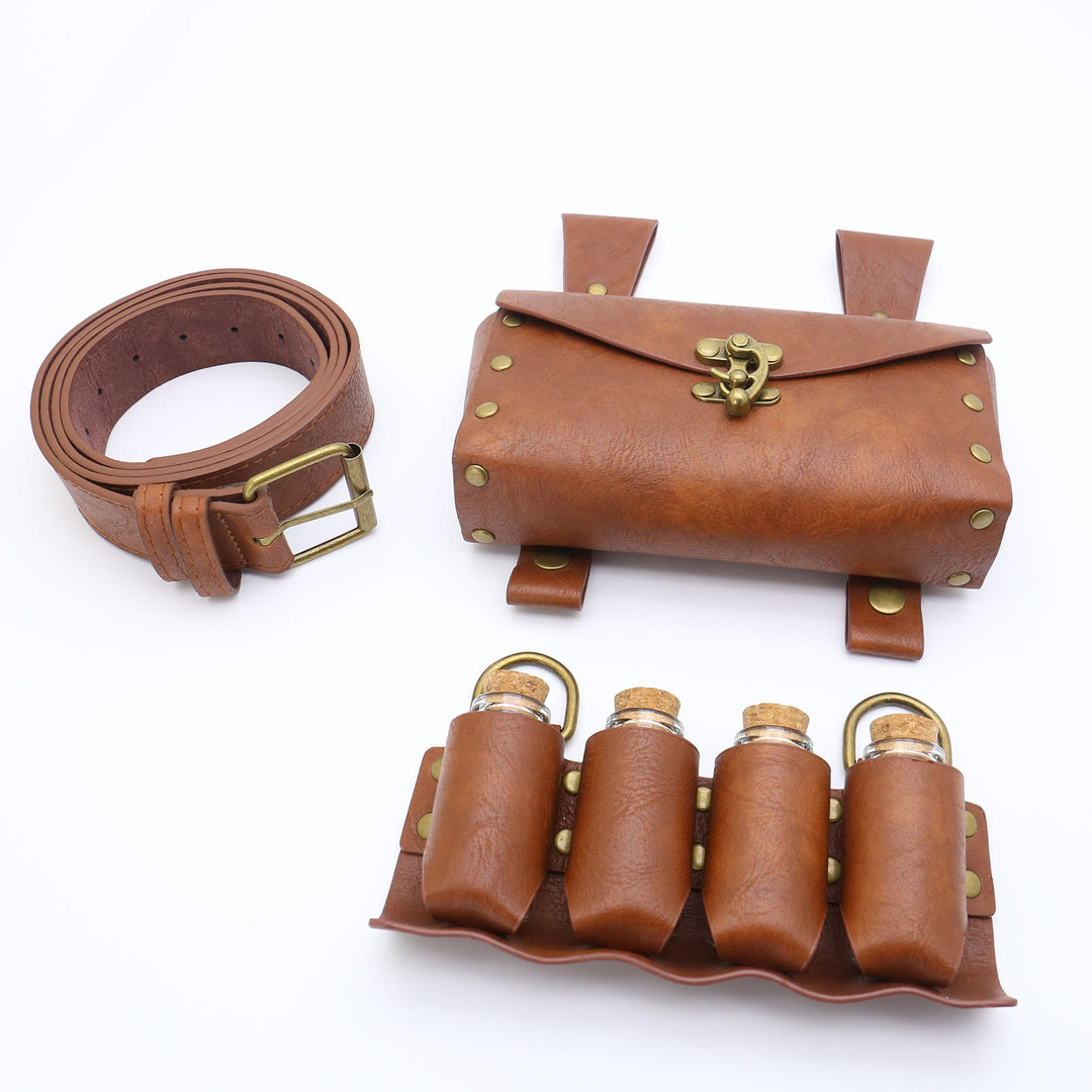 Halloween Cosplay Prop Magische Flasche Hüfttasche Wikinger Gürtel 3 Stück - Braun - image 3