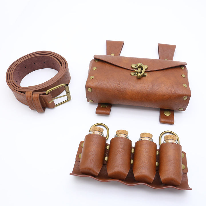 Halloween Cosplay Prop Magische Flasche Hüfttasche Wikinger Gürtel 3 Stück - Braun - image 3