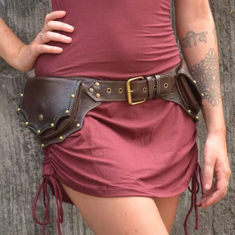 Retro Multi-Pocket Tragbare Geldbörse Viking Gürteltasche - Dunkelbraun - image 6