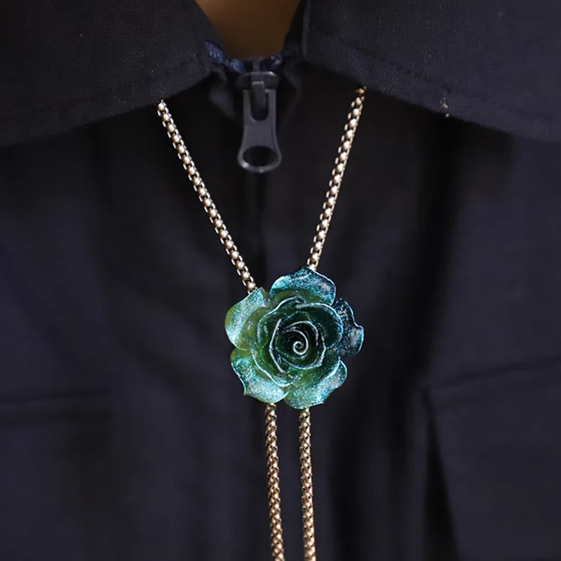 Handgemachte Bolo-Krawatte mit Mikro-Flash-Farbverlauf und blauer Rose - image 1