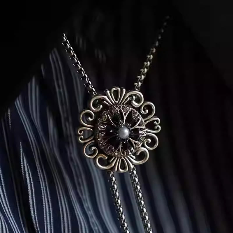 Exquisite Bolotie mit rundem Anhänger aus Spitze und Kunstperle - image 1