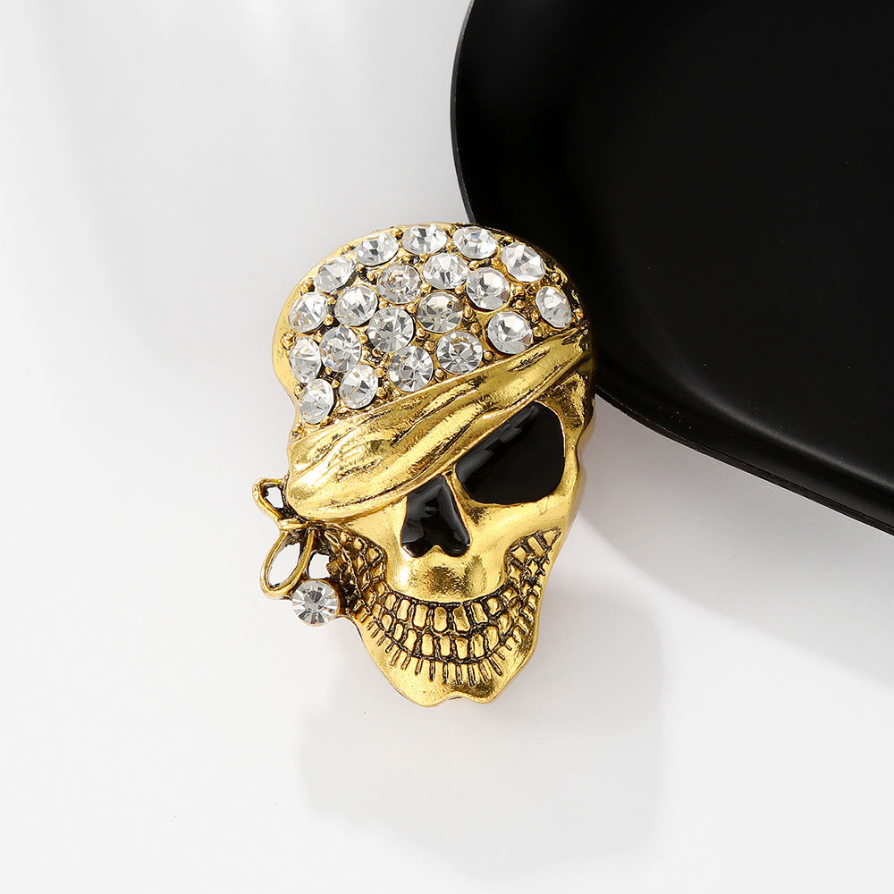 Halloween Lustige Diamant Piratenschädel Brosche Accessoire - Golden - image 3