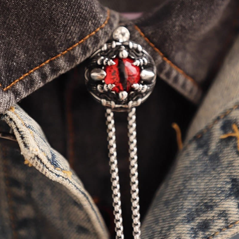 Handgemachte Bolotie mit Retro-Dämonenaugen-Krallen aus Stahlkette - Rot - image 8