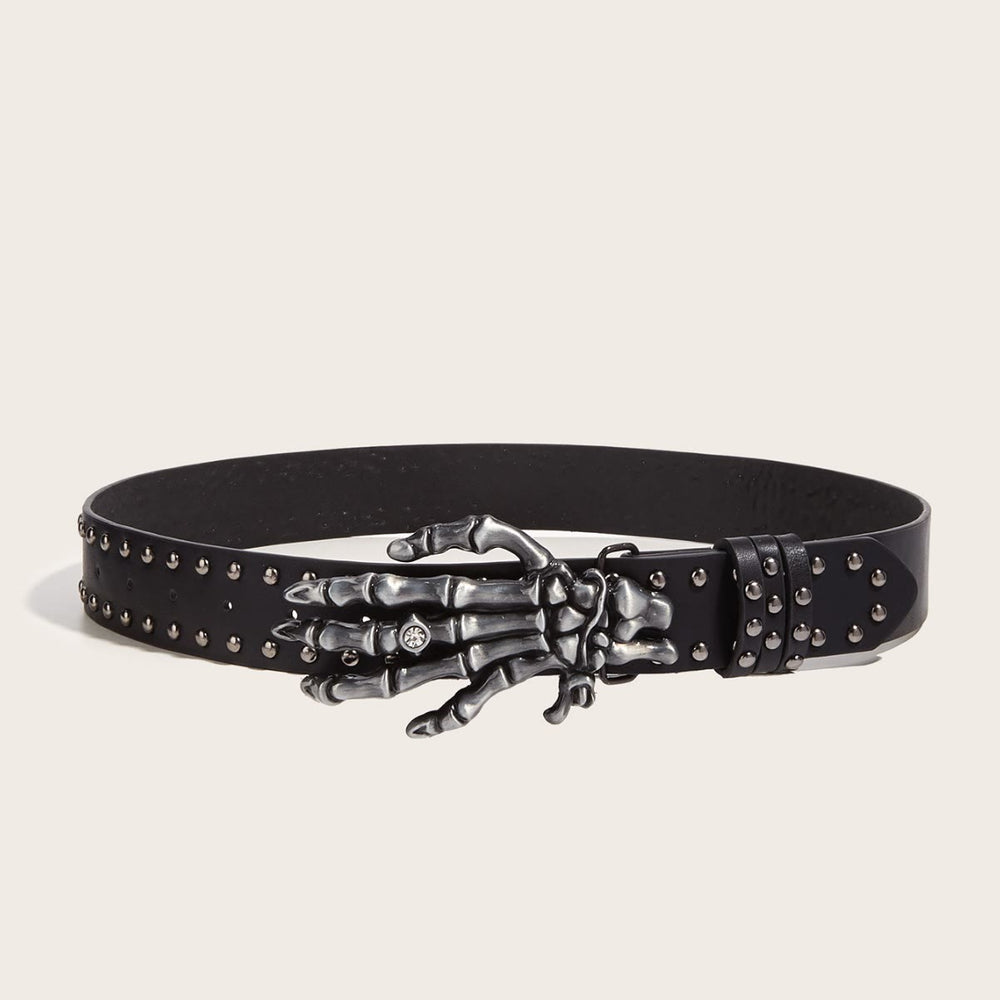 Halloween Punk Schwarzer Skeletthand-Nietengürtel - Schwarz - image 1