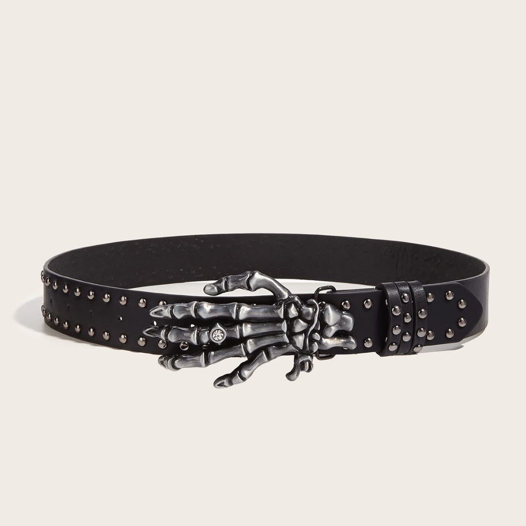 Halloween Punk Schwarzer Skeletthand-Nietengürtel - Schwarz - image 1