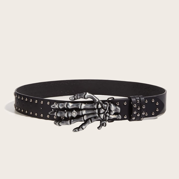 Halloween Punk Schwarzer Skeletthand-Nietengürtel - Schwarz - image 1