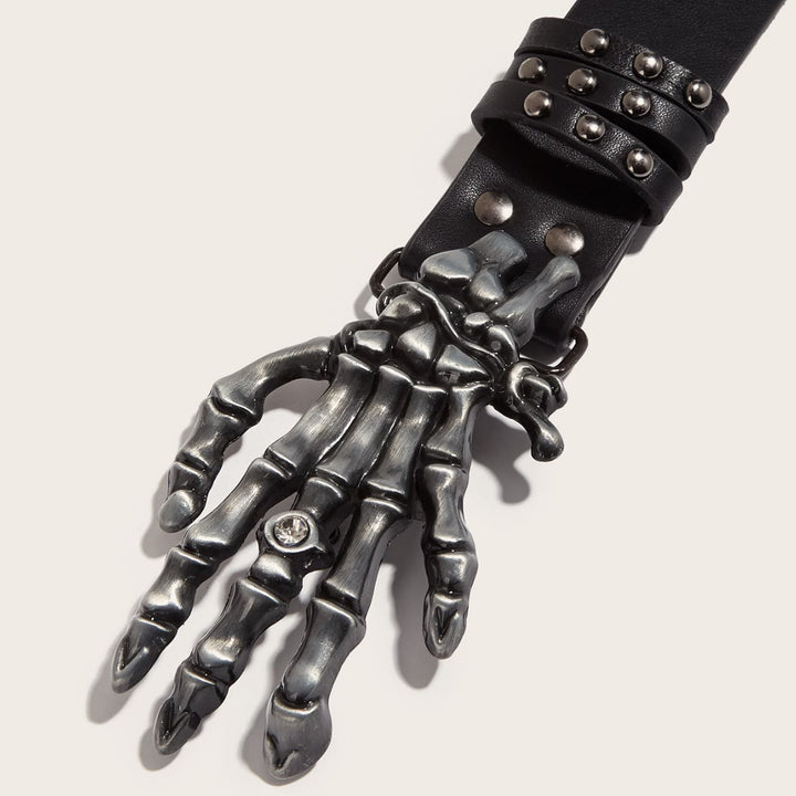 Halloween Punk Schwarzer Skeletthand-Nietengürtel - image 3