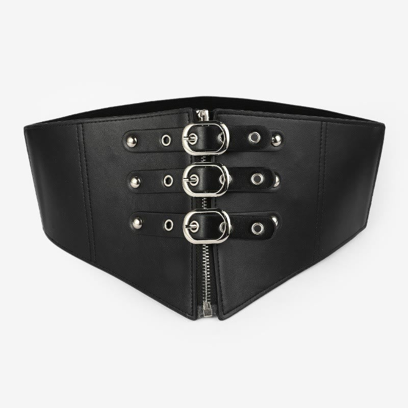 Schwarzer elastischer Korsettgürtel mit Nadelschnalle und Reißverschluss für Damen - Schwarz - image 1