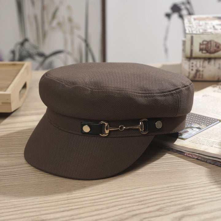 Winter-Baskenmütze für Damen mit flacher Spitze und Krempenschnalle - Braun - M (22"-22 7/8") - image 2