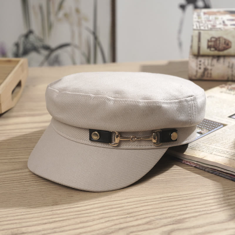 Winter-Baskenmütze für Damen mit flacher Spitze und Krempenschnalle - Beige - M (22"-22 7/8") - image 0