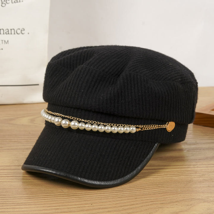Exquisite Perlenkette Damen Winter Baskenmütze - Schwarz - M (22 1/2"-22 7/8") - image 0