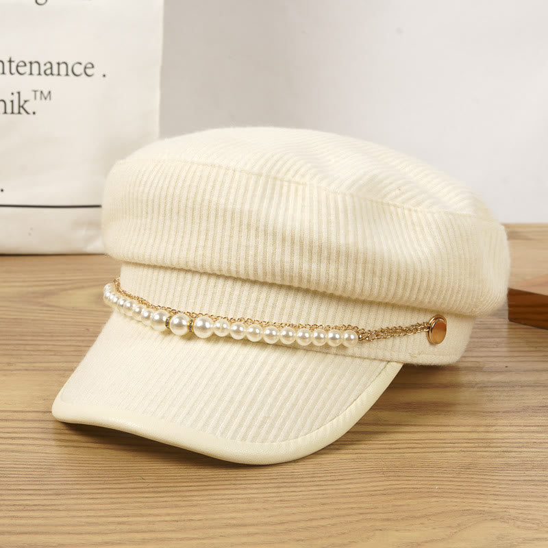 Exquisite Perlenkette Damen Winter Baskenmütze - Beige - M (22 1/2"-22 7/8") - image 4