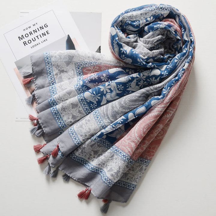 Schal im Böhmischen Stil mit Cashew-Print und Farbblockierung - image 2