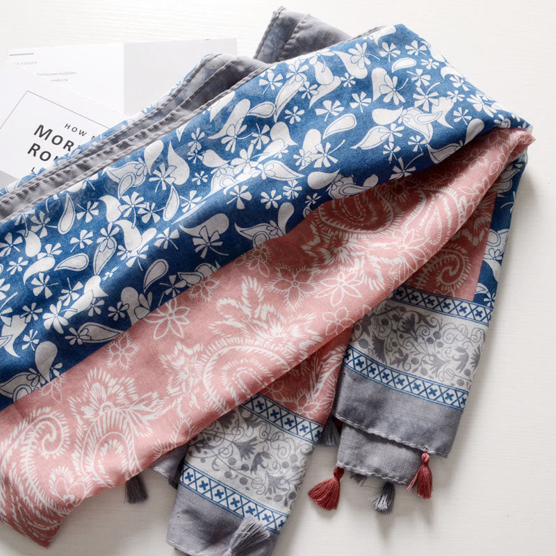 Schal im Böhmischen Stil mit Cashew-Print und Farbblockierung - image 3