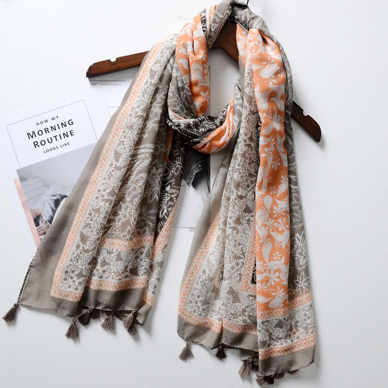 Schal im Böhmischen Stil mit Cashew-Print und Farbblockierung - Orangenkaffee - image 7