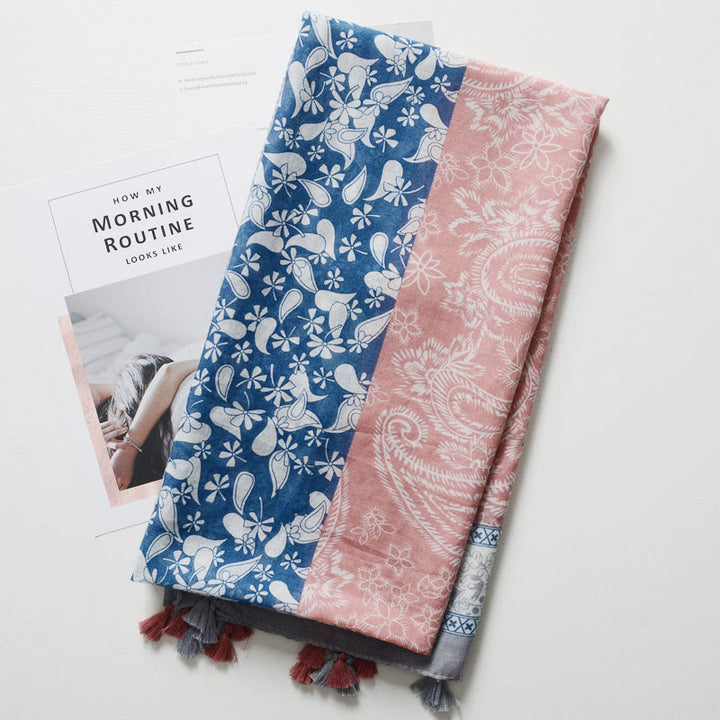 Schal im Böhmischen Stil mit Cashew-Print und Farbblockierung - image 4