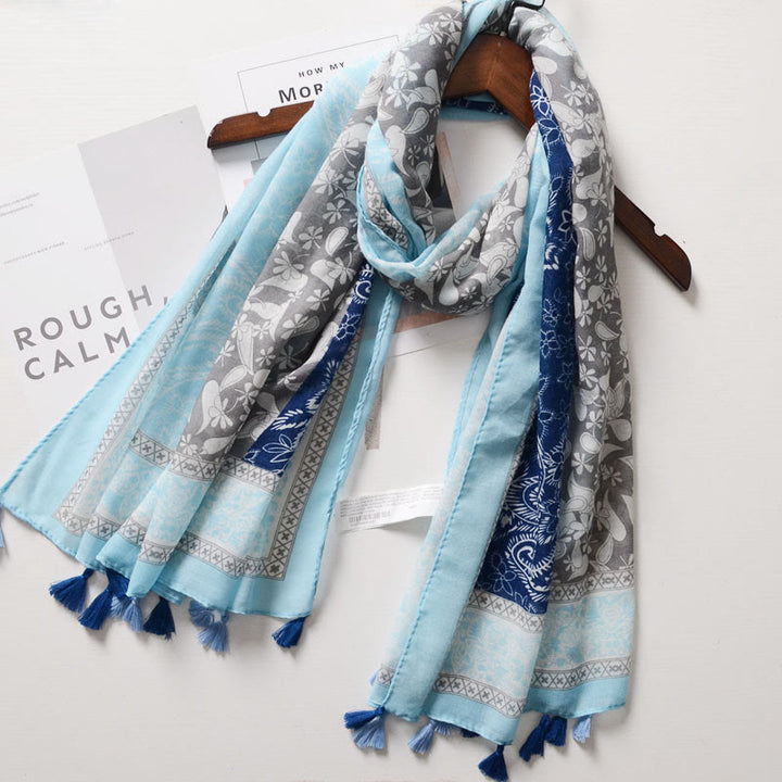 Schal im Böhmischen Stil mit Cashew-Print und Farbblockierung - Marineblau - image 6