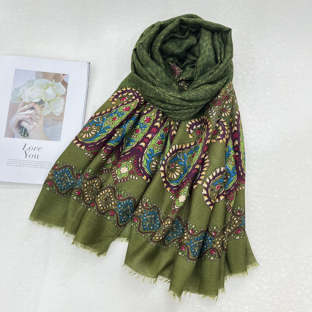 Sommer-Sonnenschutzschal für Damen im Ethno-Stil mit Cashew-Print - Grün - image 2