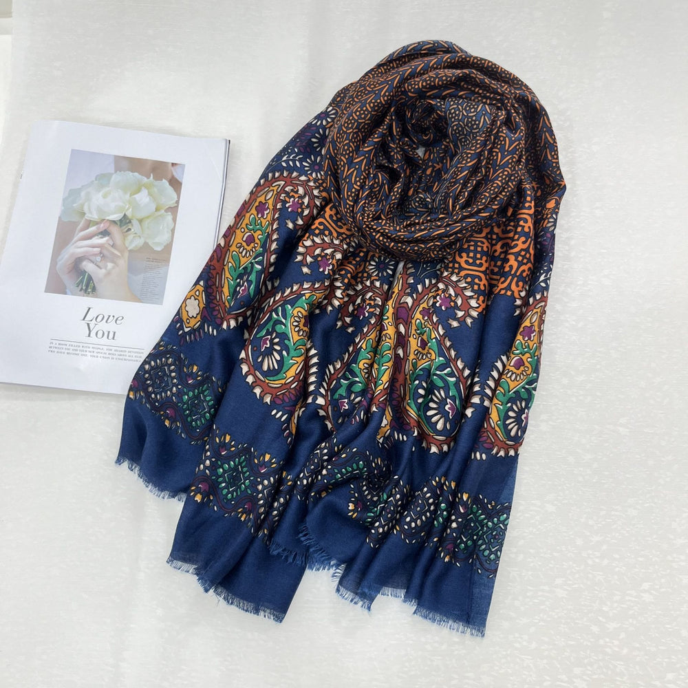 Sommer-Sonnenschutzschal für Damen im Ethno-Stil mit Cashew-Print - Marineblau - image 1