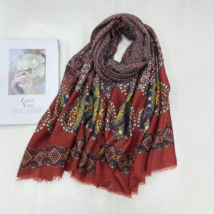 Sommer-Sonnenschutzschal für Damen im Ethno-Stil mit Cashew-Print - Rot - image 4