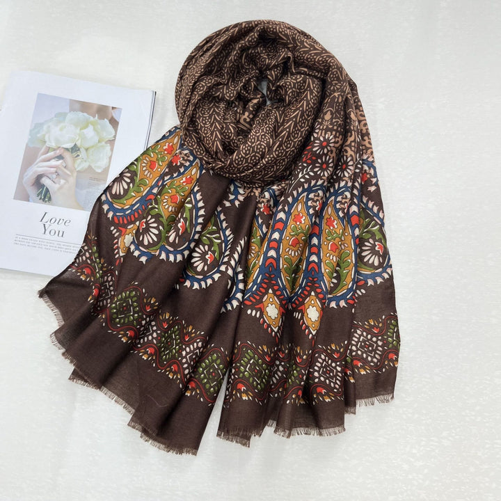 Sommer-Sonnenschutzschal für Damen im Ethno-Stil mit Cashew-Print - Kaffee - image 0