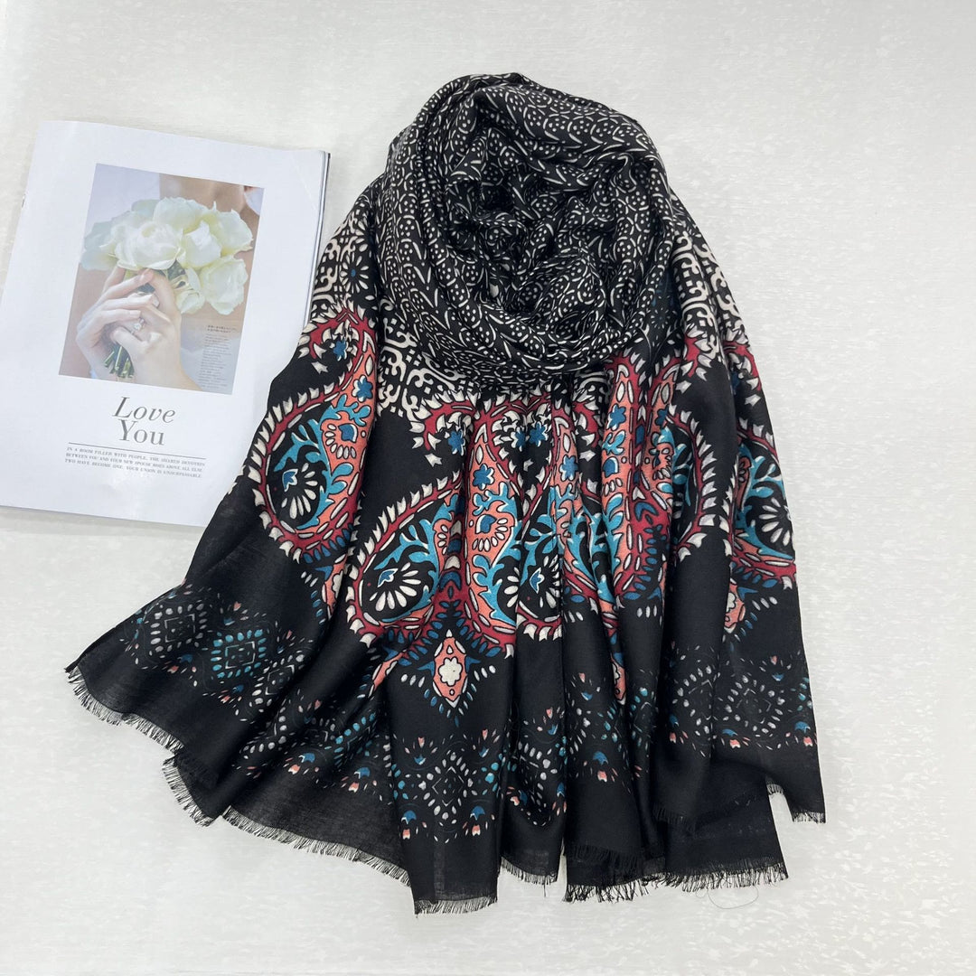 Sommer-Sonnenschutzschal für Damen im Ethno-Stil mit Cashew-Print - Schwarz - image 3