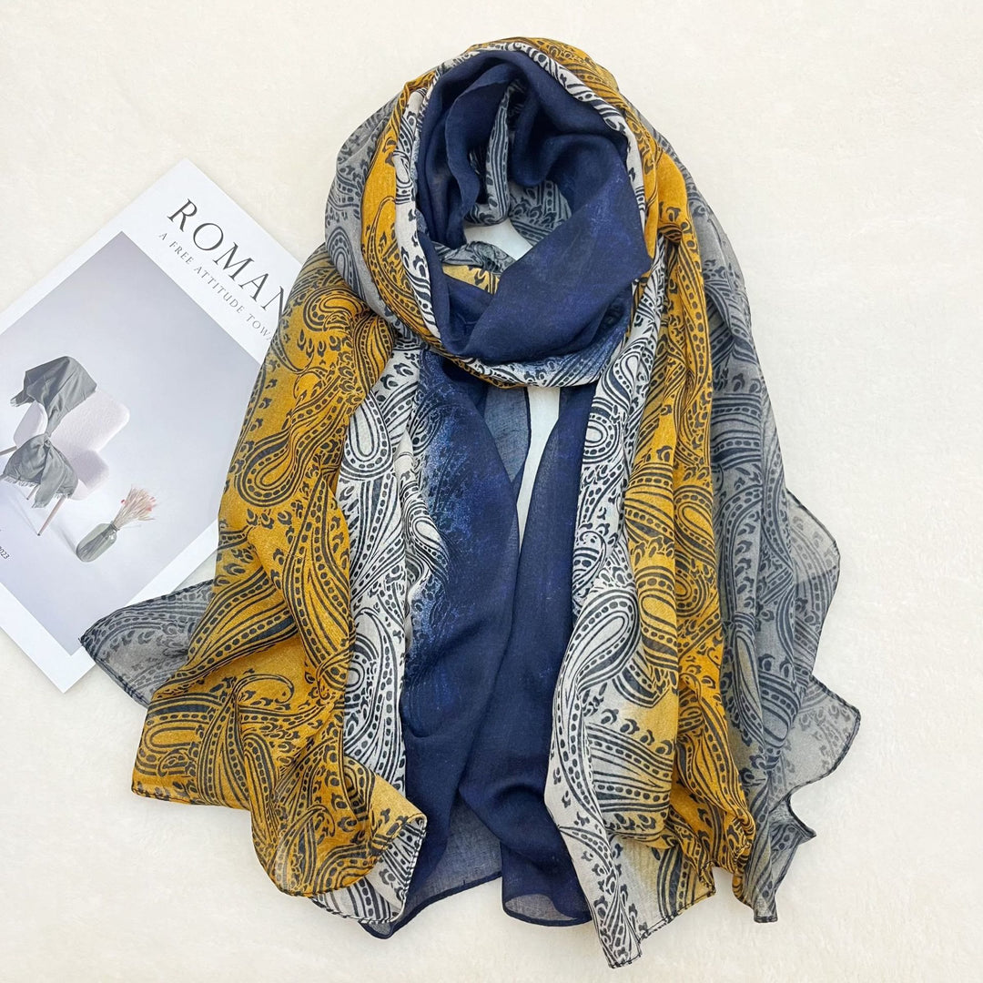 Modischer Sonnenschutz-Schal mit Farbblockierung für Damen - Gelb und Marineblau - image 0