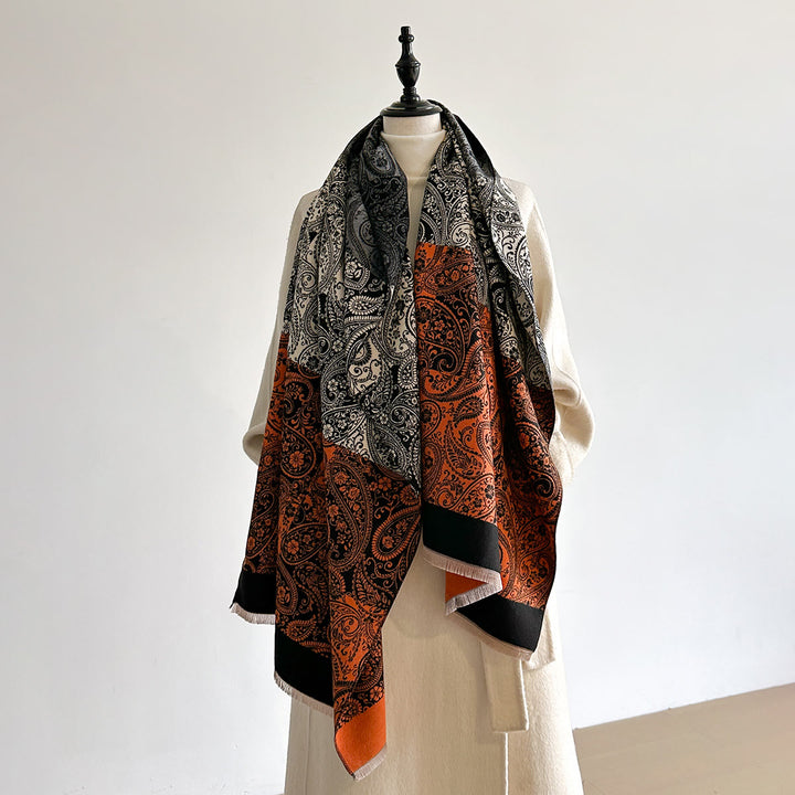 Retro Exotic Cashew Print Damen Winter Warmer Schal - Schwarz und Orange - image 4