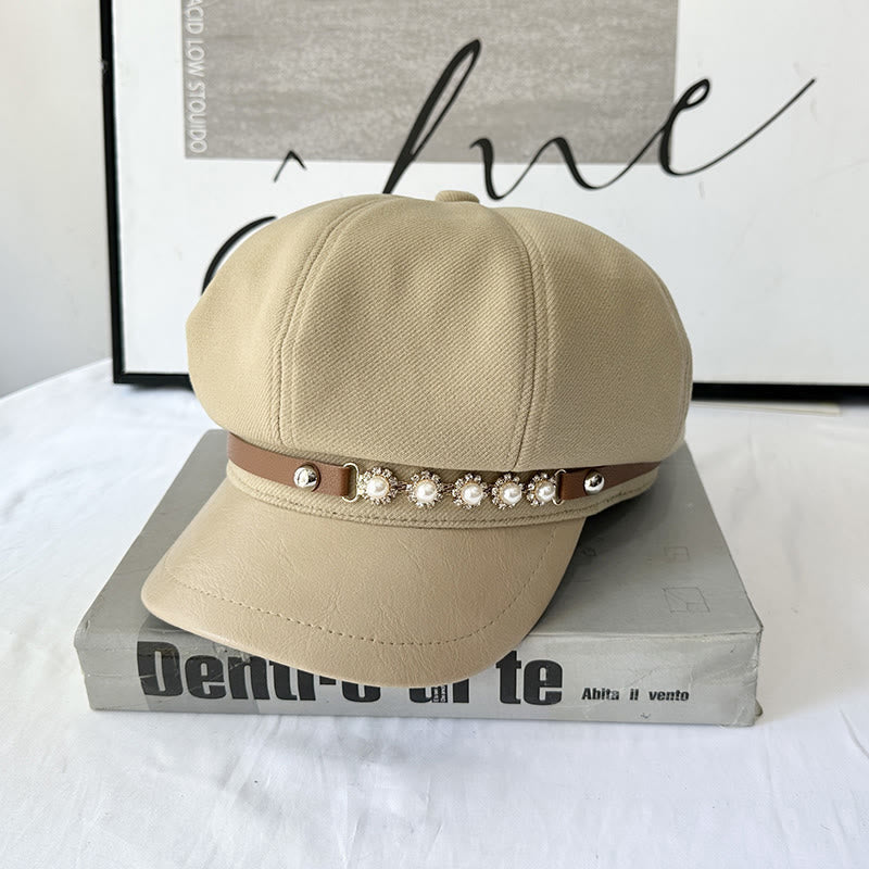 Perlen-Sonnenblumen-Metallschnalle für Damen im Winter - Khaki - Einstellbar (21 1/4"-22 7/8") - image 1