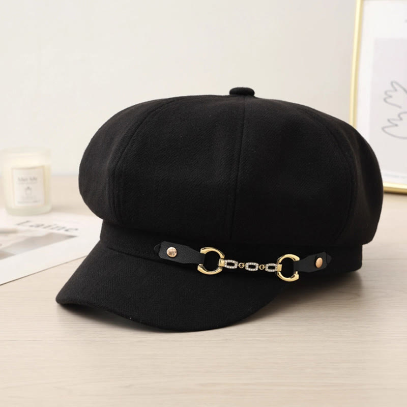 Modische Wintermütze für Damen mit Metallschnallenkette - Schwarz - Einstellbar (21 5/8"-23 5/8") - image 1