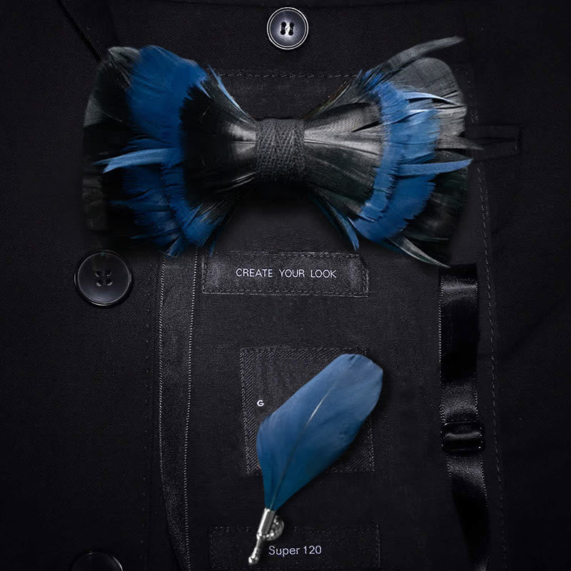 Mitternachtsblau & Schwarze Feder Fliege mit Reversnadel - Erwachsener - image 0