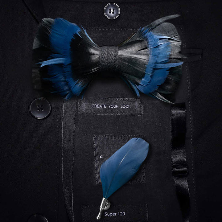 Mitternachtsblau & Schwarze Feder Fliege mit Reversnadel - Erwachsener - image 0