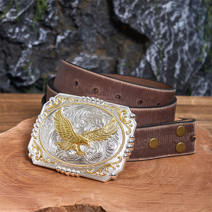 Golden Flying Eagle DIY Cowboy Schnalle Ledergürtel - Fliegender Adler - Brauner Distressed-Gürtel - 42 - image 6