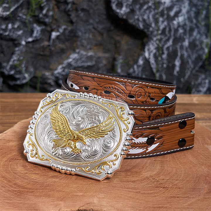 Golden Flying Eagle DIY Cowboy Schnalle Ledergürtel - Fliegender Adler - Brauner Federgürtel - 40 - image 8