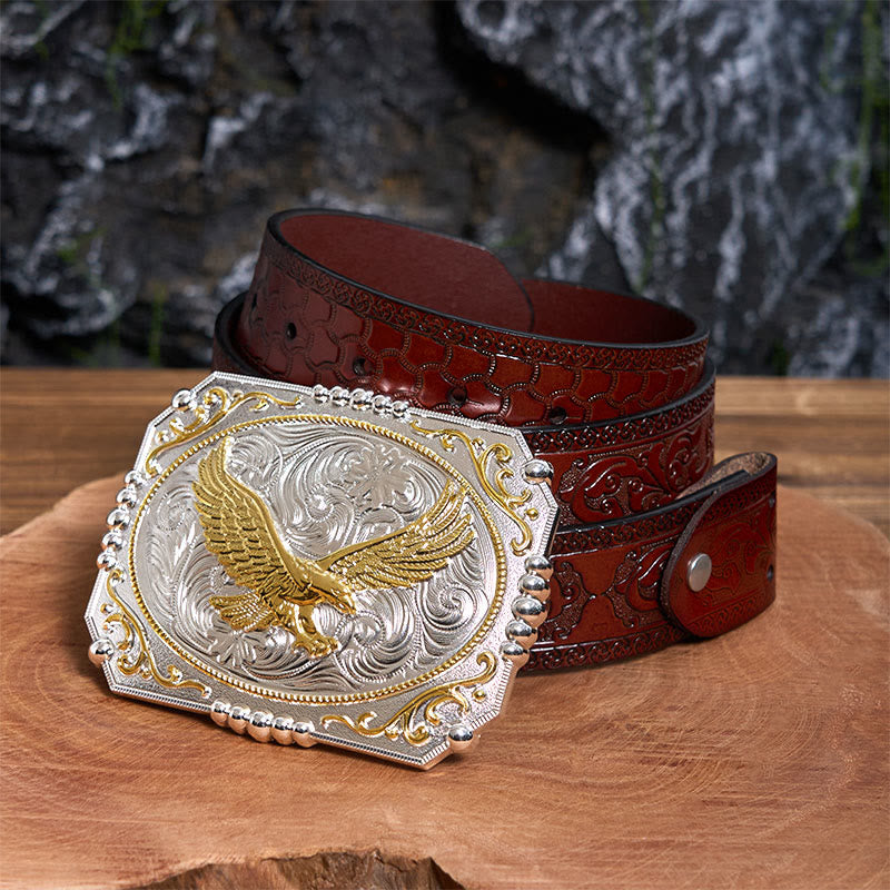 Golden Flying Eagle DIY Cowboy Schnalle Ledergürtel - Fliegender Adler - Brauner geschnitzter Gürtel - 42 - image 7