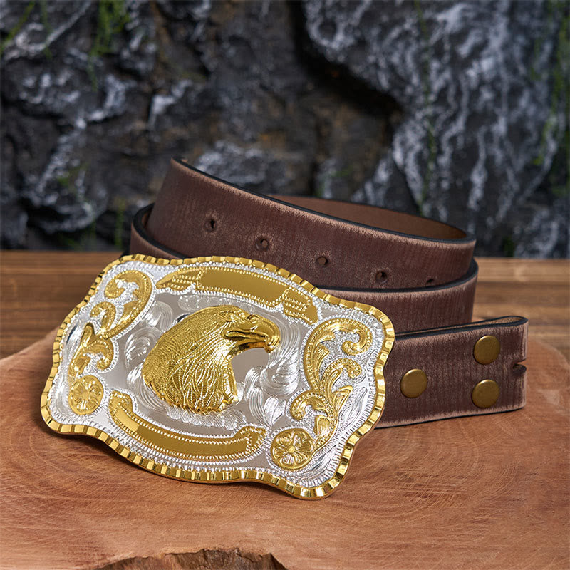Goldener Wilder Adlerkopf DIY Cowboy Schnalle Ledergürtel - Adlerkopf - Brauner Distressed-Gürtel - 42 - image 6