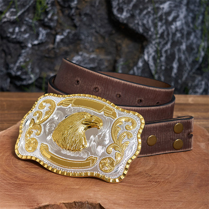 Goldener Wilder Adlerkopf DIY Cowboy Schnalle Ledergürtel - Adlerkopf - Brauner Distressed-Gürtel - 42 - image 6