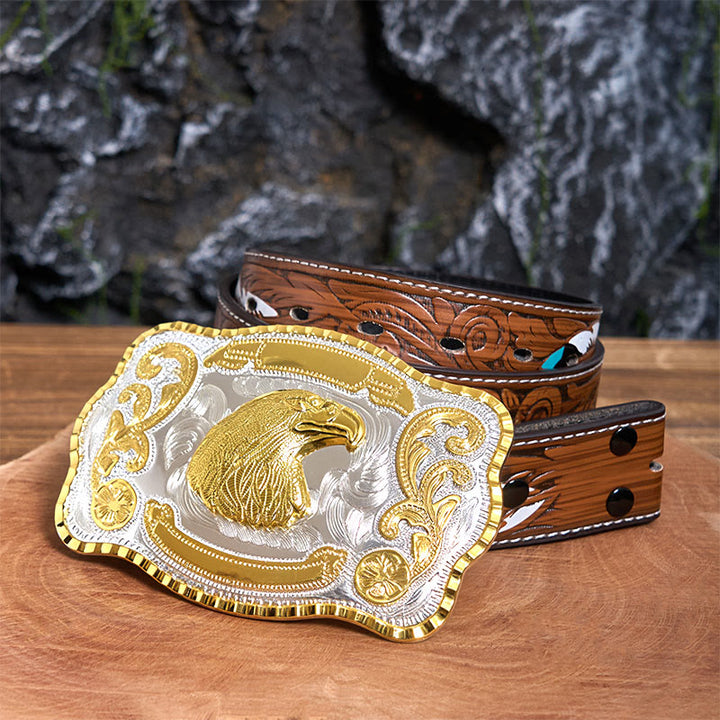 Goldener Wilder Adlerkopf DIY Cowboy Schnalle Ledergürtel - Adlerkopf - Brauner Federgürtel - 40 - image 8