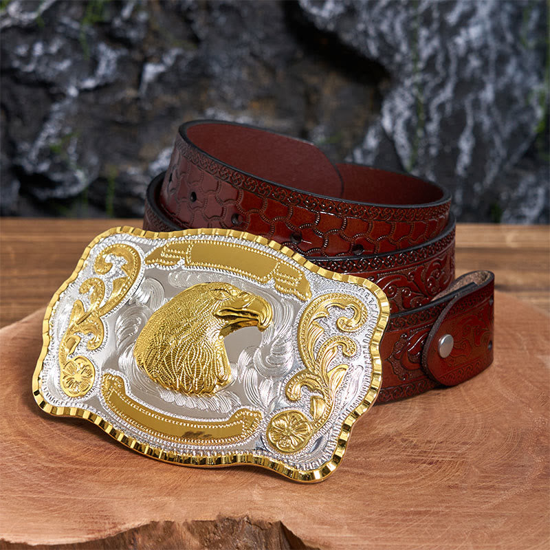 Goldener Wilder Adlerkopf DIY Cowboy Schnalle Ledergürtel - Adlerkopf - Brauner geschnitzter Gürtel - 42 - image 7