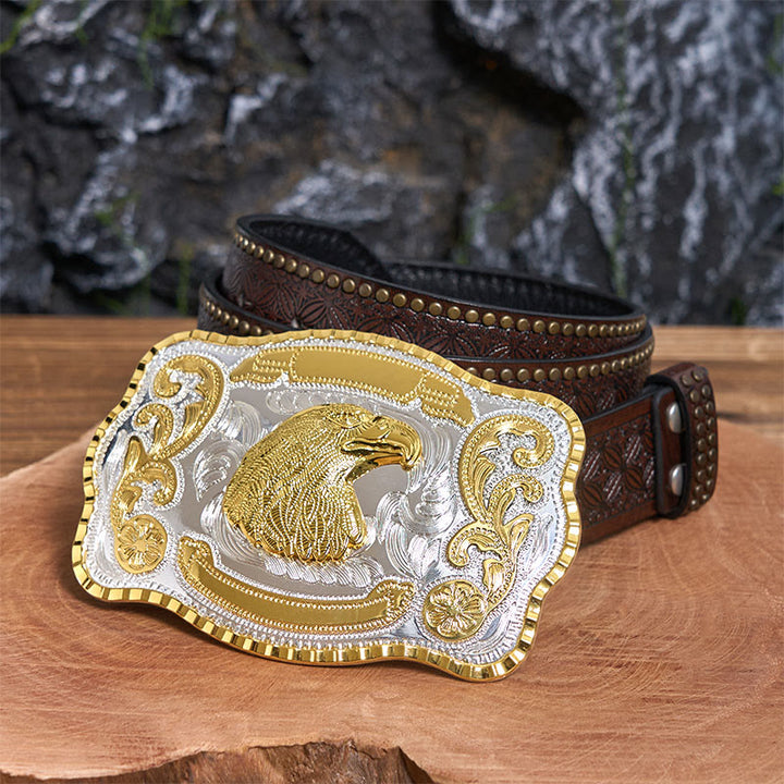Goldener Wilder Adlerkopf DIY Cowboy Schnalle Ledergürtel - Adlerkopf - Brauner Nietengürtel - 42 - image 5